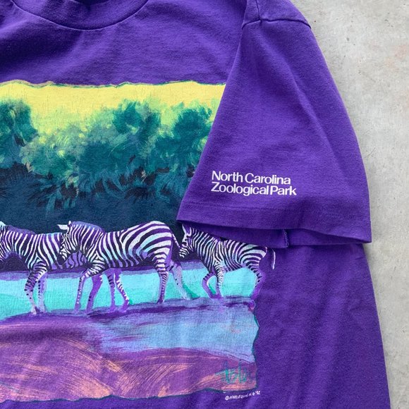 Vintage 90's Purple Zebra Zoological Park Short Sleeve Crew Neck Tshirt - Picture 2 of 4